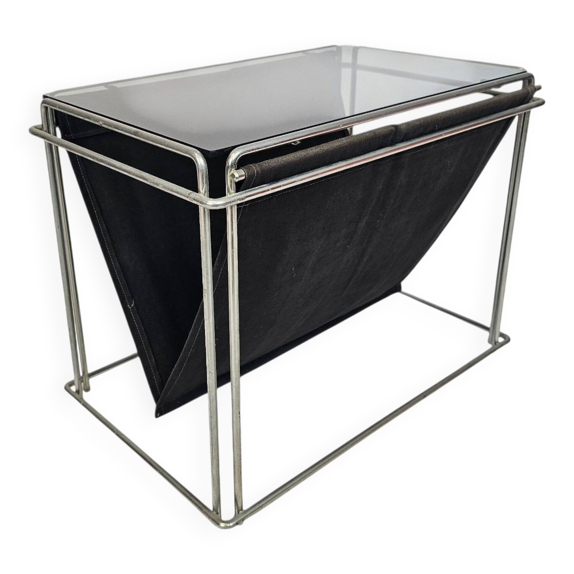 Max Sauze studio - side table - magazine rack - metal - glass - 70s