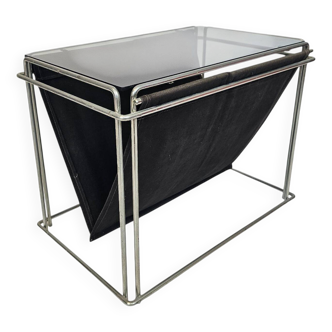 Studio Max Sauze - table d'appoint - porte-revues - métal - verre - années 70