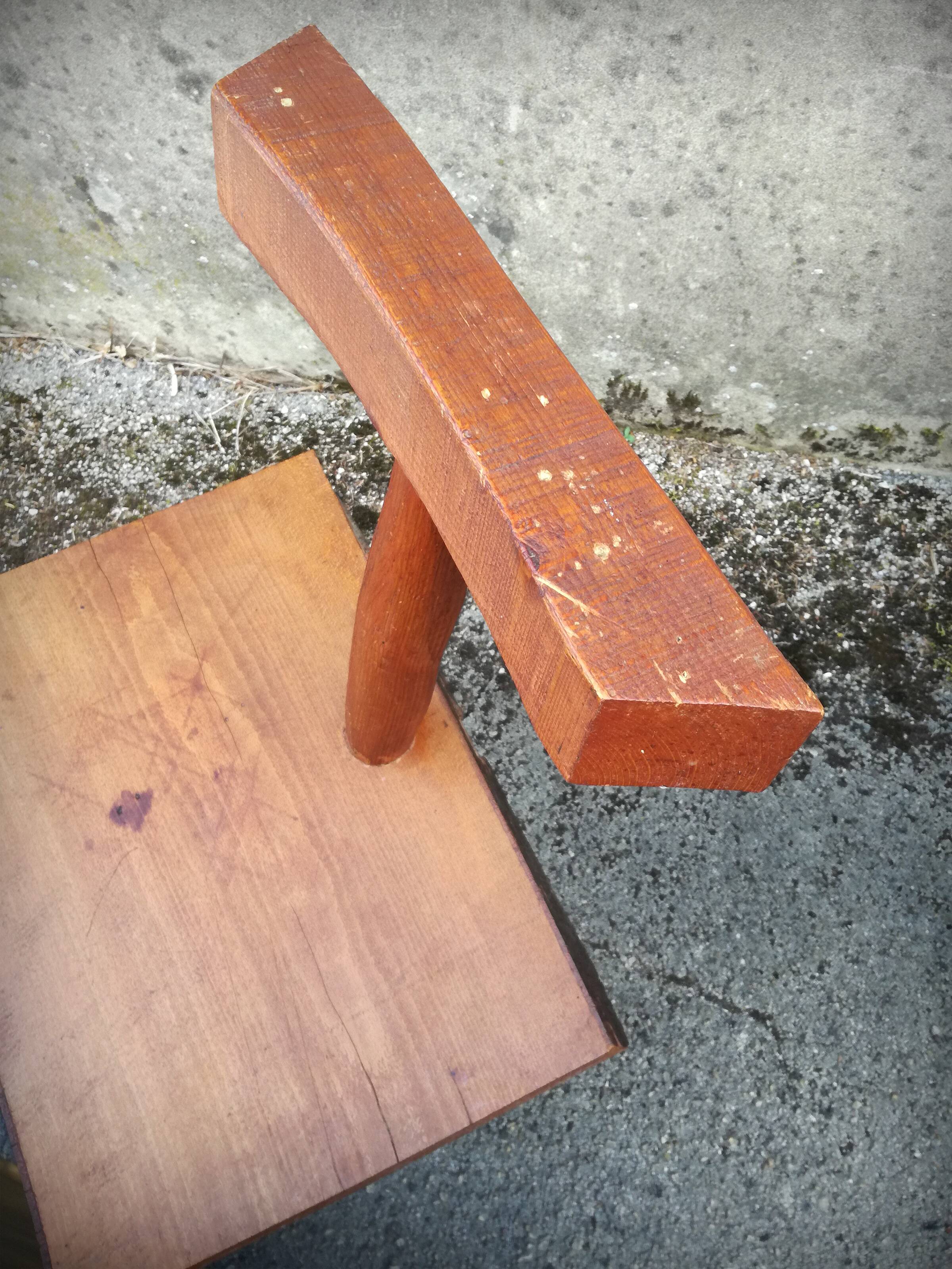 Set of four brutalist chairs and a bench, France, 1960s