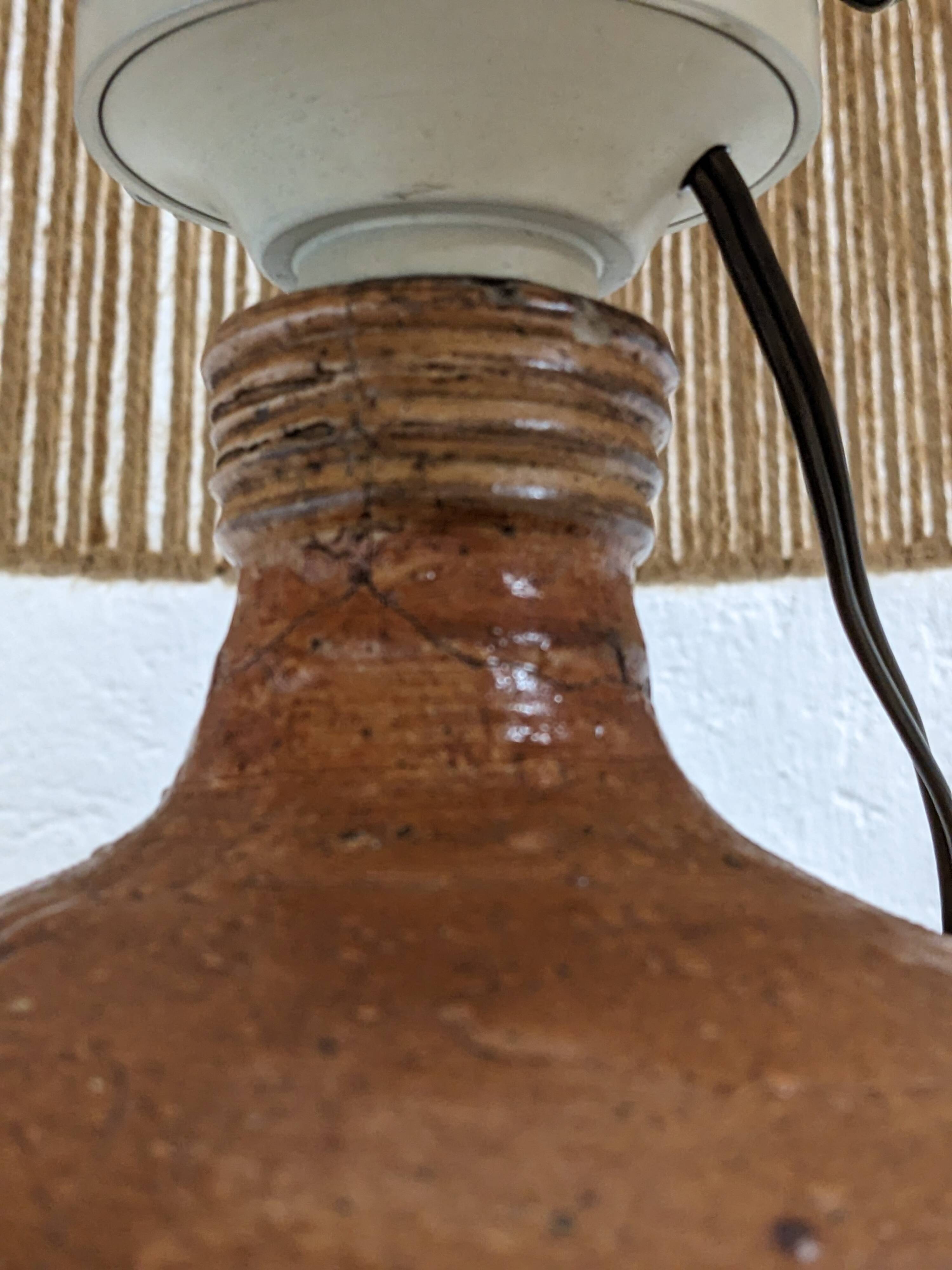 XXL lamp in glazed stoneware and jute rope circa 1960