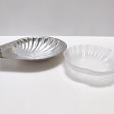 Postmodern lino sabattini silver-plated brass and glass shell vide-poche, italy
