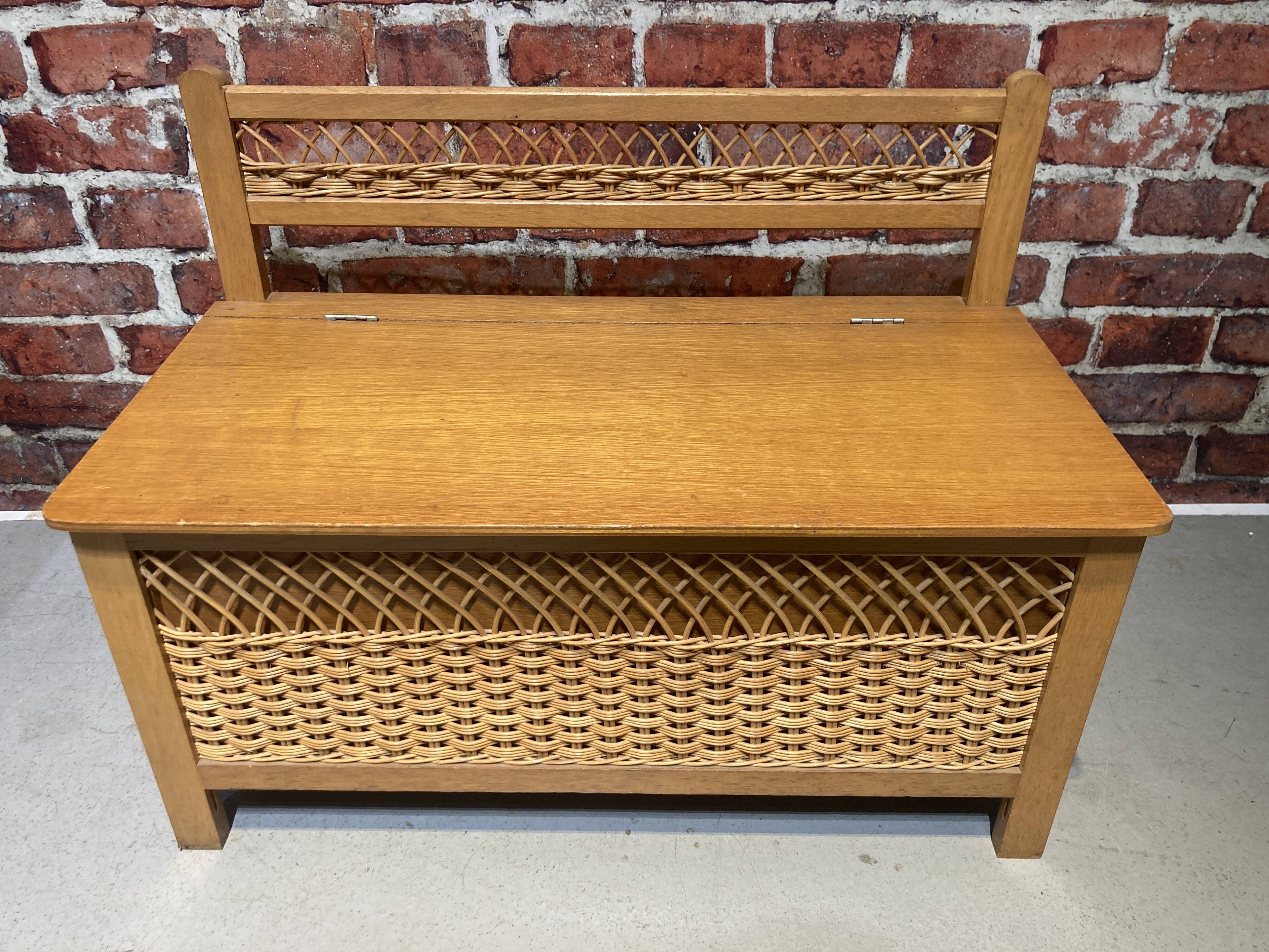 Wood and rattan chest bench