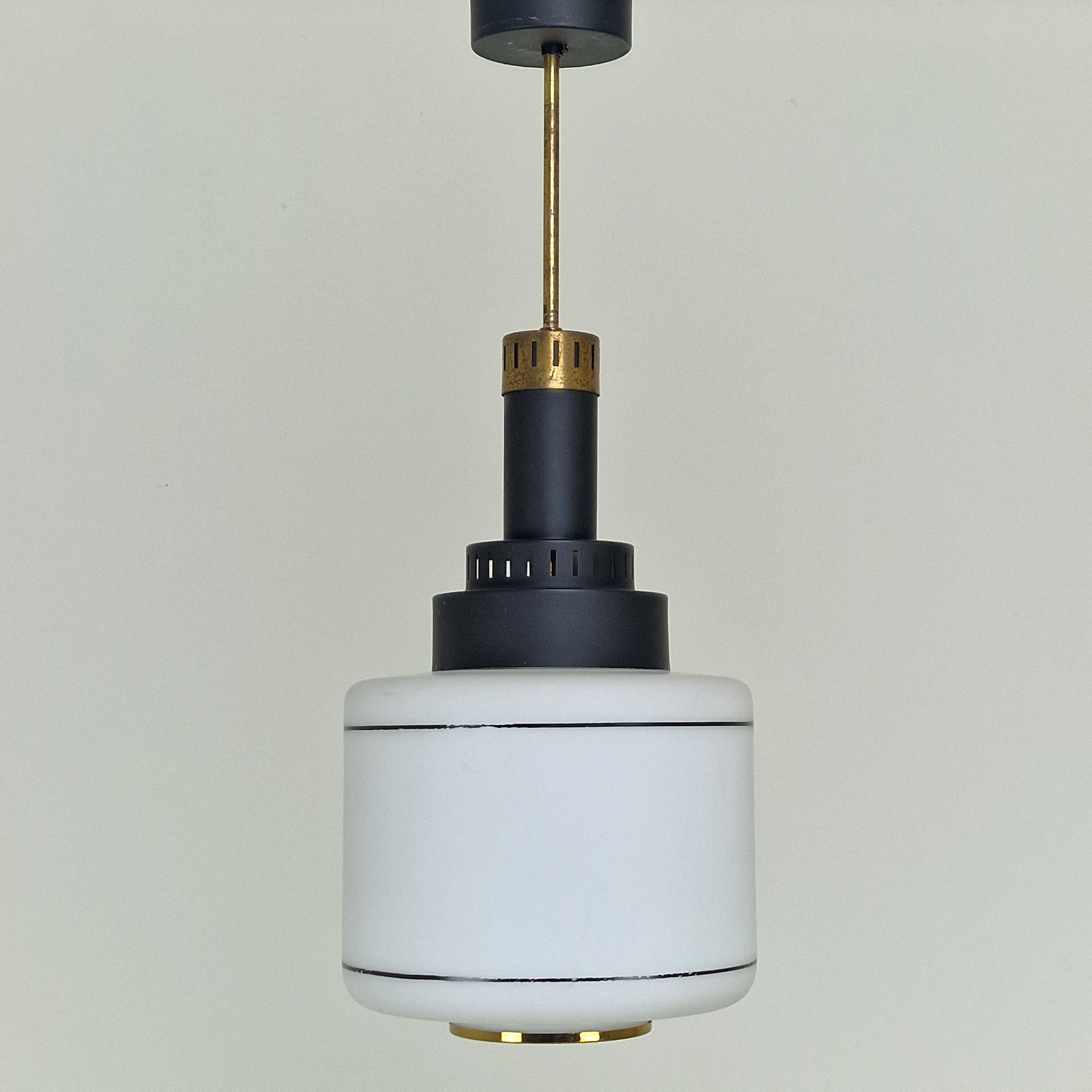 Mid-Century Modern Stilnovo Style Opaline Glass Pendant Light, 1950s/1960s