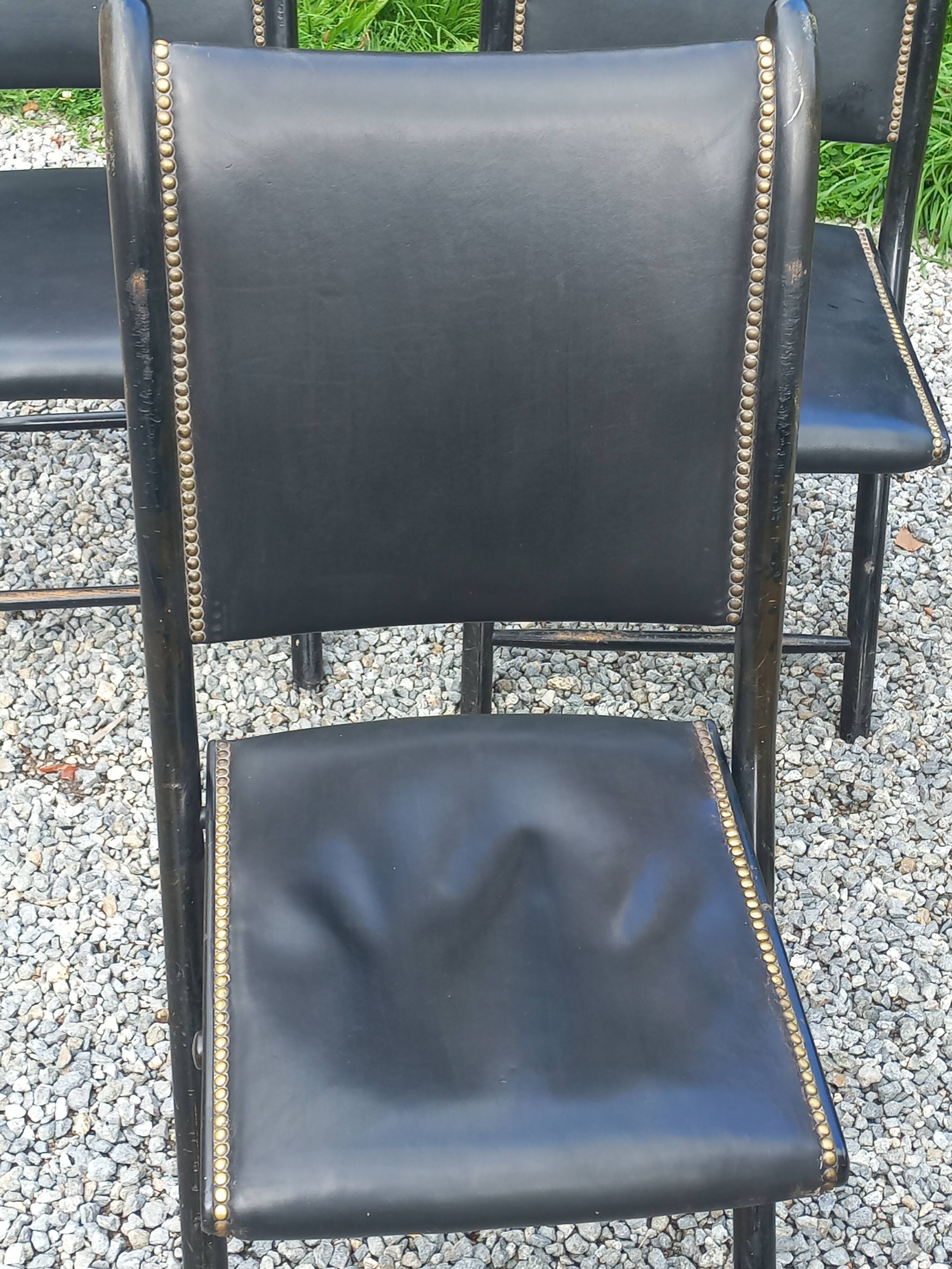 Set of 6 folding chairs, 70s design, 3 leather, 3 moleskin