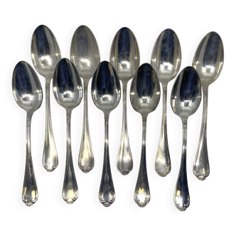 Set of 10 silver-plated soup spoons in Louis XV pattern.
