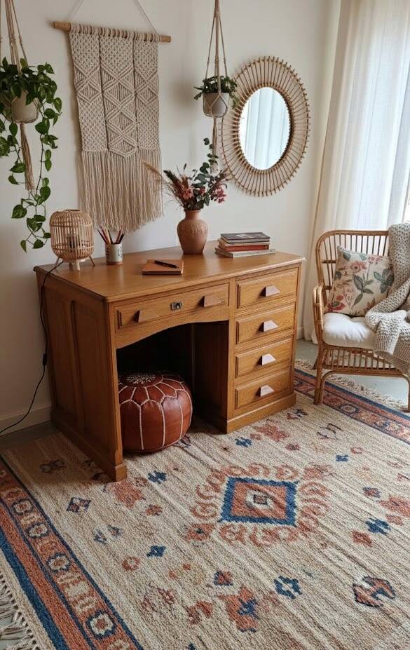 Blonde solid oak desk, cabinet, American type.