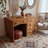 Blonde solid oak desk, cabinet, American type.