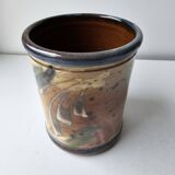 Covered stoneware ceramic pot - Signed Monogram BV (signature to be identified)