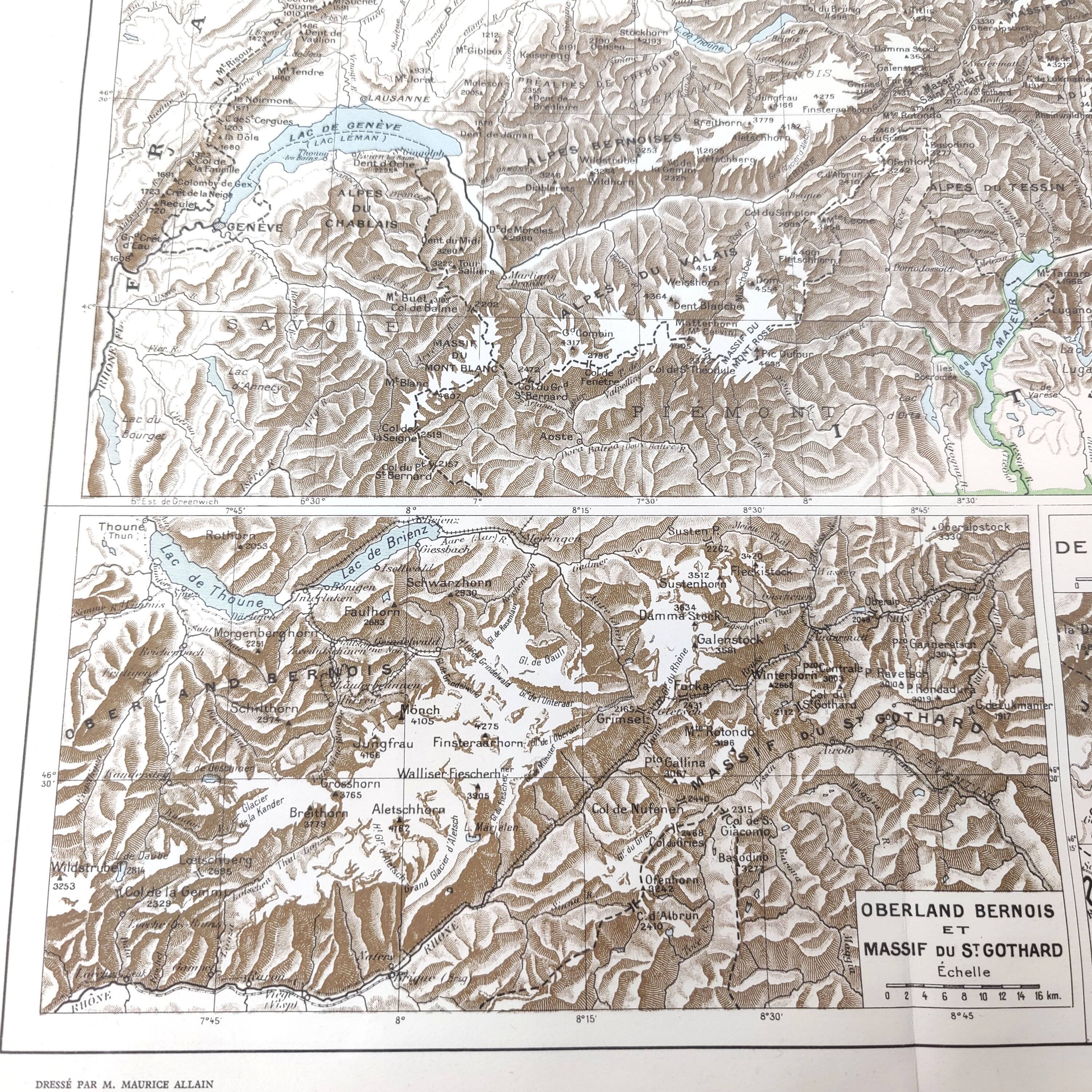 Vintage map of Switzerland 43x43cm from 1950