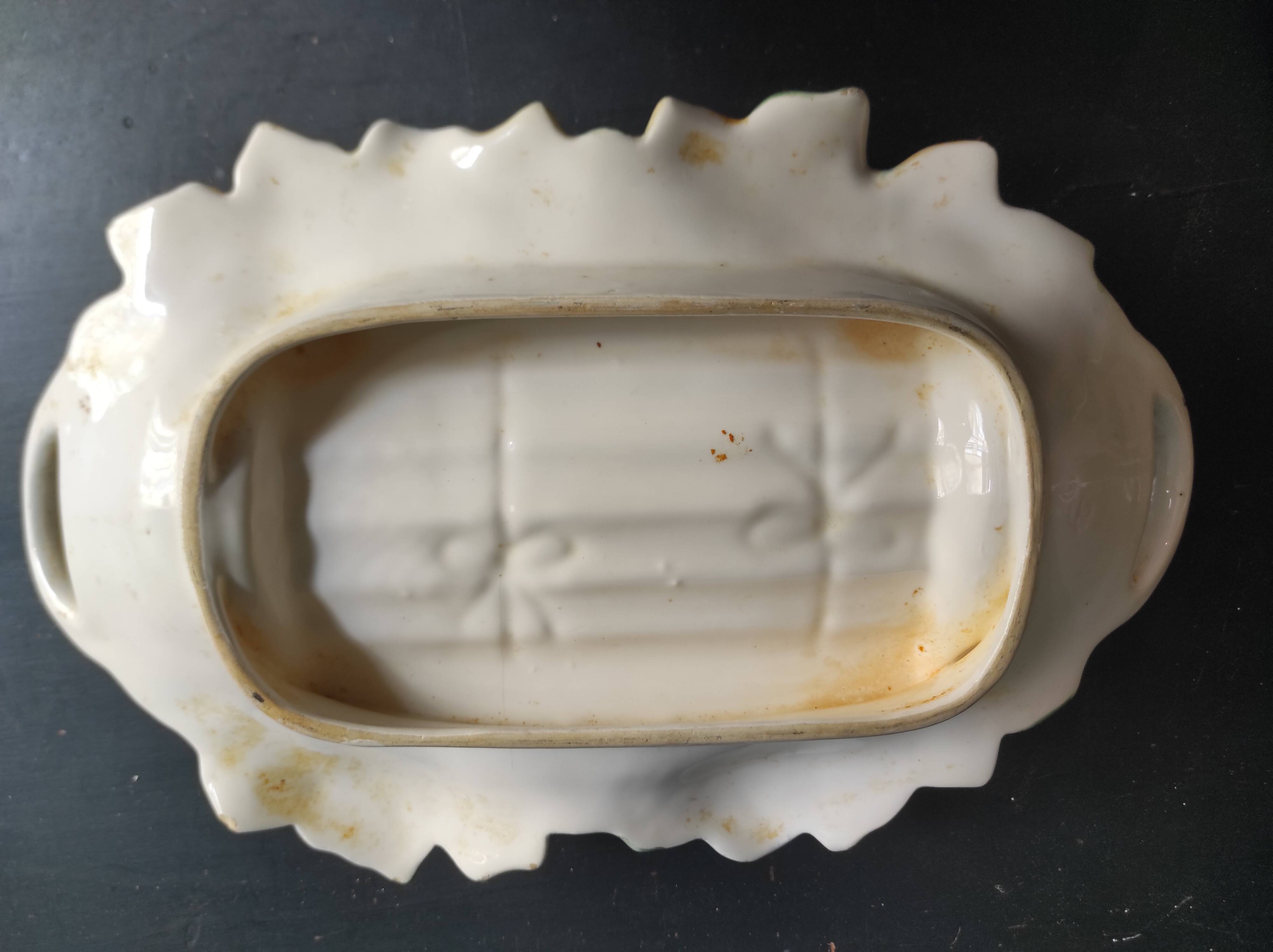 Vintage French asparagus serving tray in Majolica