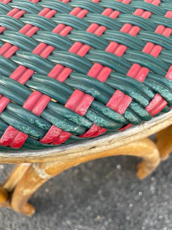 Paire de chaises de bistrot en bambou et tressage bicolore