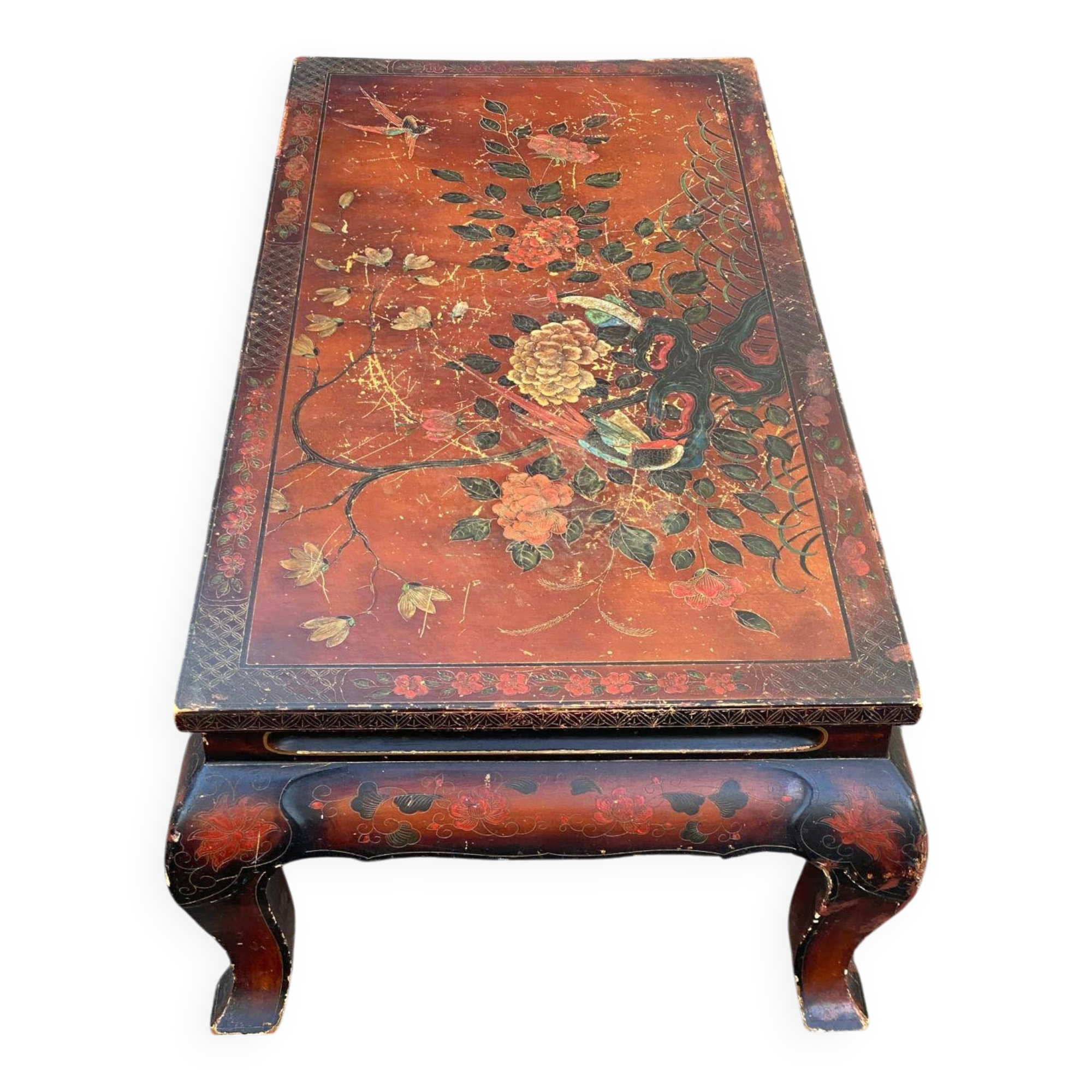 Table basse asiatique motifs fleurs