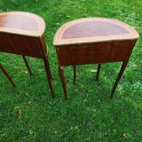 half-moon bedside pair in marquetry, bronze ornaments
