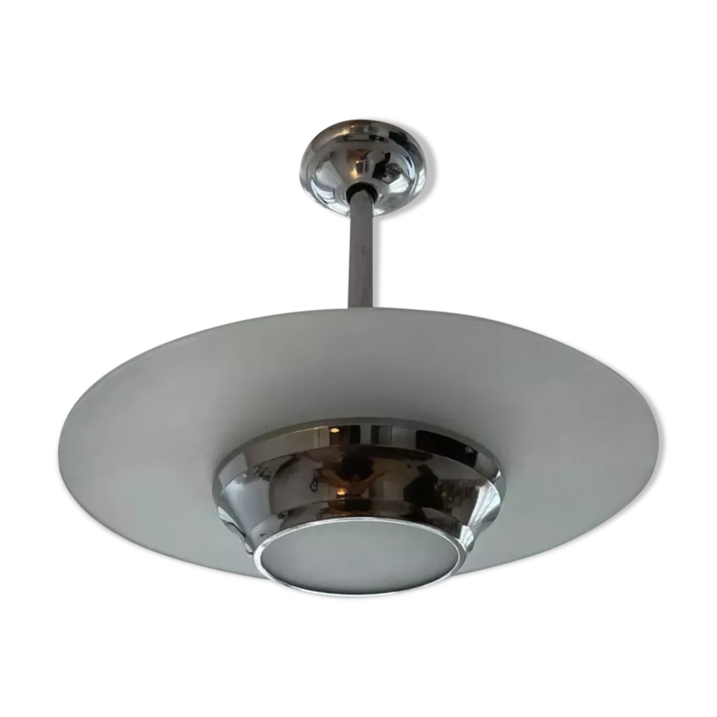 Art deco chandelier sandblasted glass and chrome France 1950