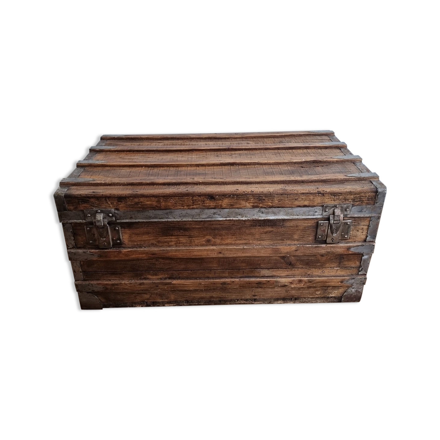 Large-scale marine style decorative wooden trunk with interior upholstery