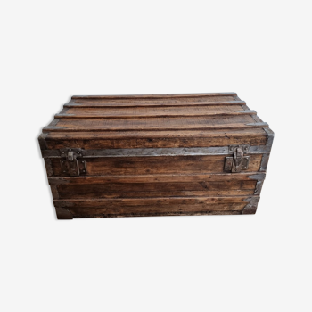 Large-scale marine style decorative wooden trunk with interior upholstery