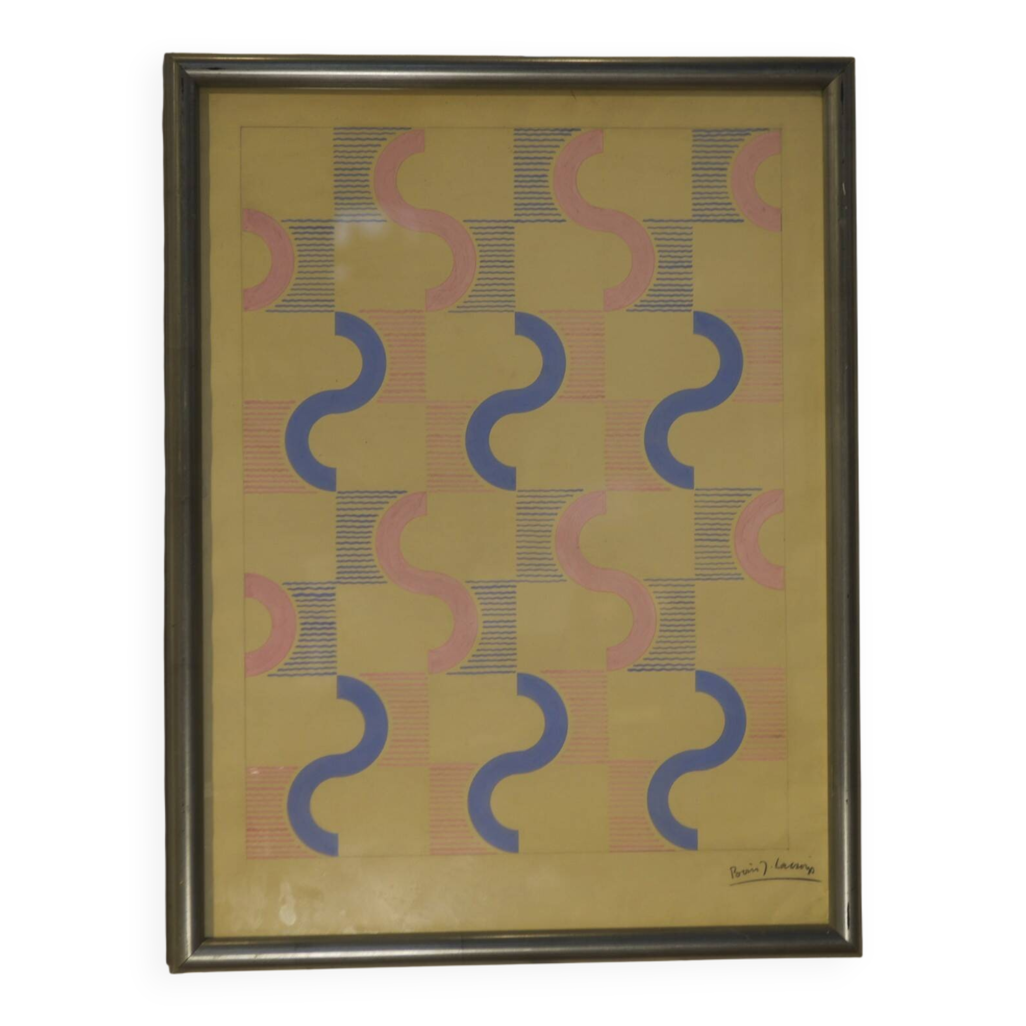 Gouache on paper original unique modernist work by Jean Boris Lacroix 1940s