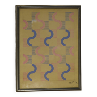 Gouache on paper original unique modernist work by Jean Boris Lacroix 1940s