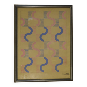 Gouache on paper original unique modernist work by Jean Boris Lacroix 1940s
