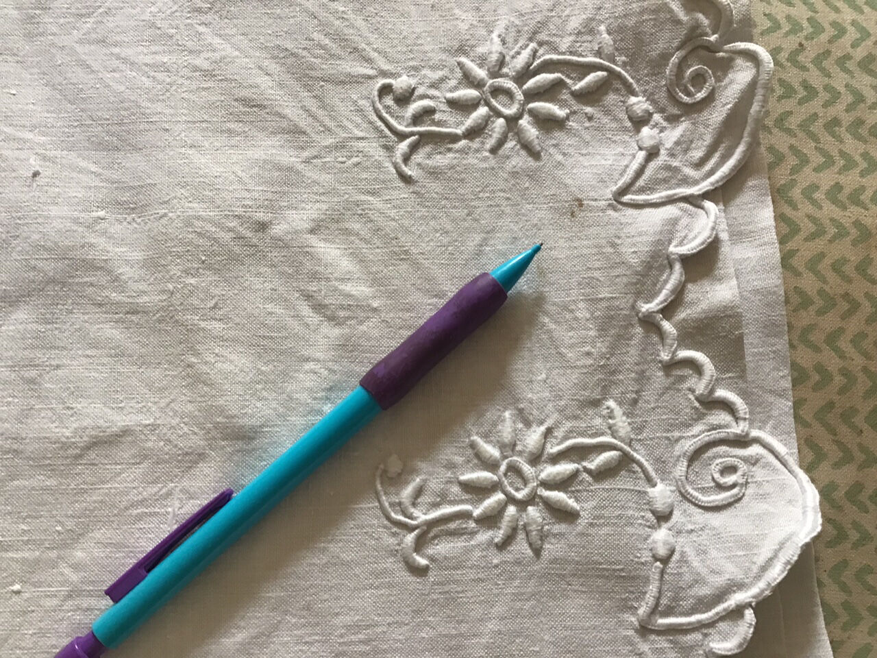 Embroidered linen sheet marked "JP"