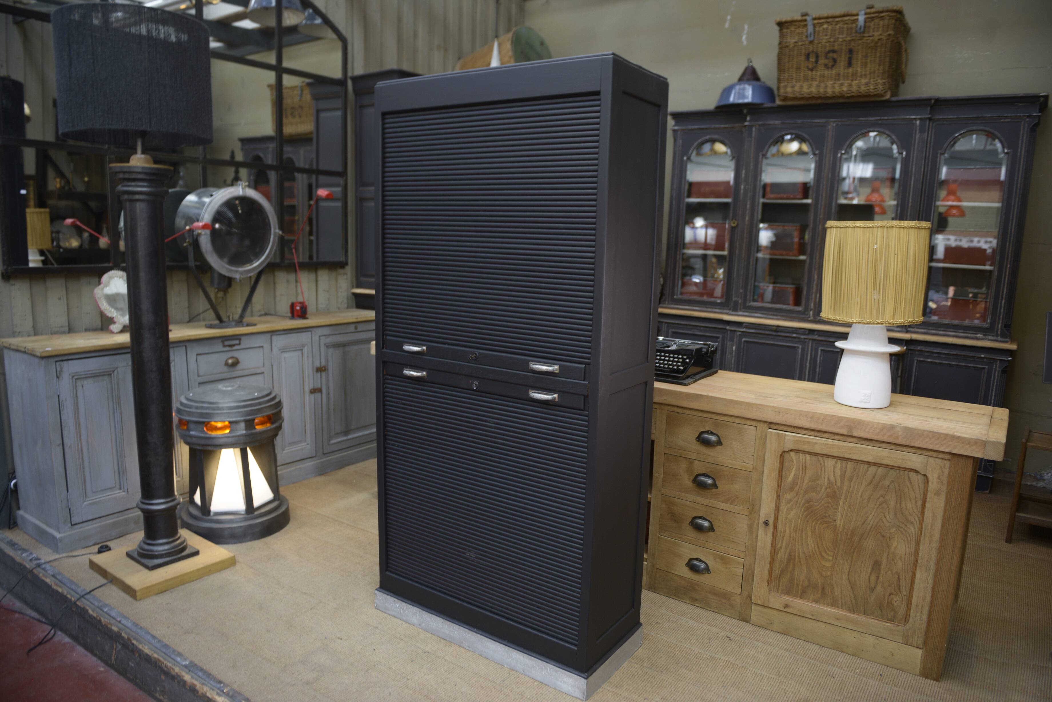 Solid oak shuttered wardrobe, anthracite grey, French work circa 1950