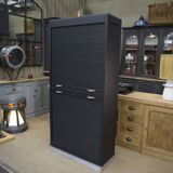 Solid oak shuttered wardrobe, anthracite grey, French work circa 1950