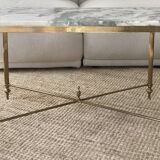 Coffee table in brass and green marble