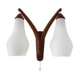 Danish teak and opaline wall lamp