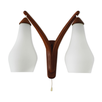Danish teak and opaline wall lamp