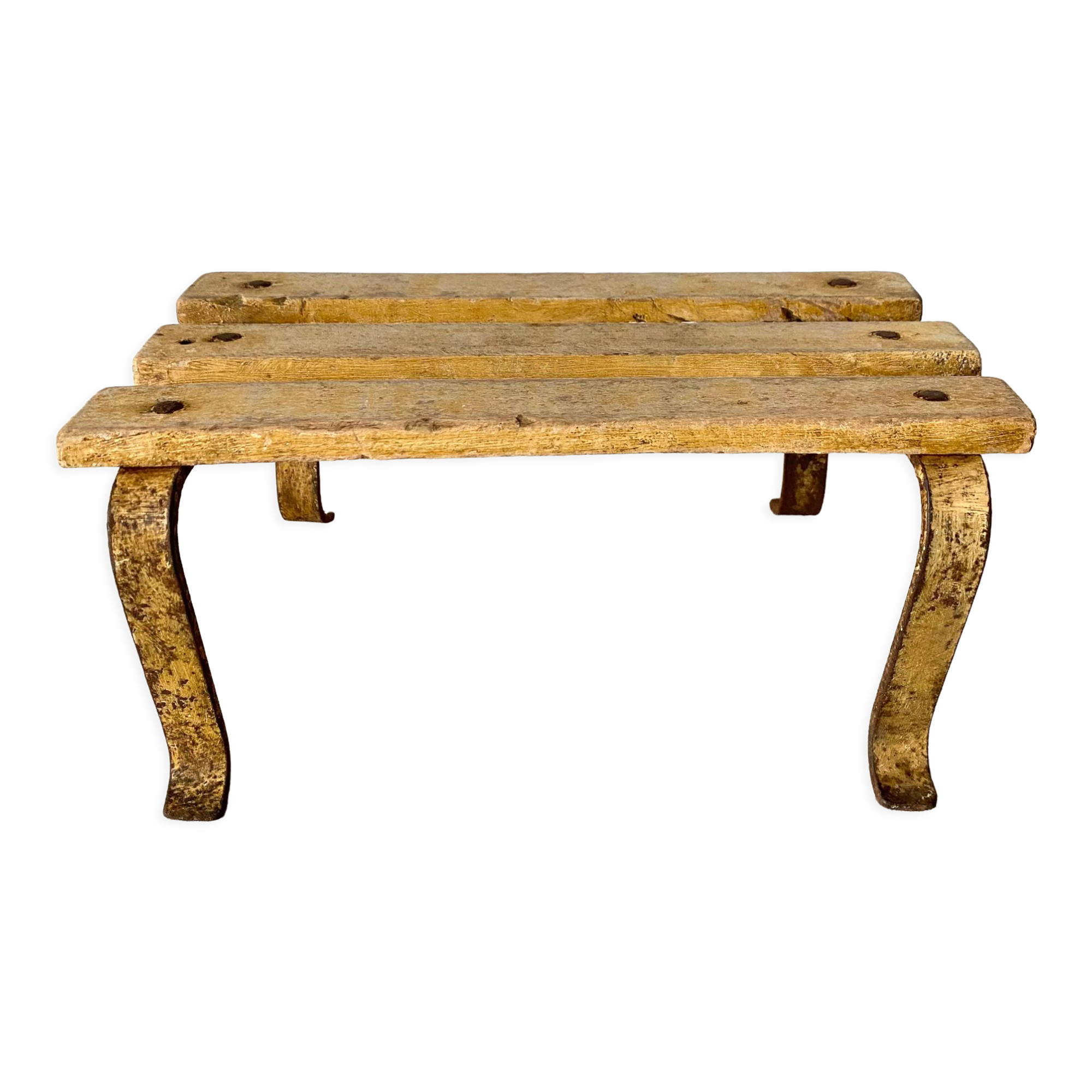 Tabouret bas, porte plante en bois et métal