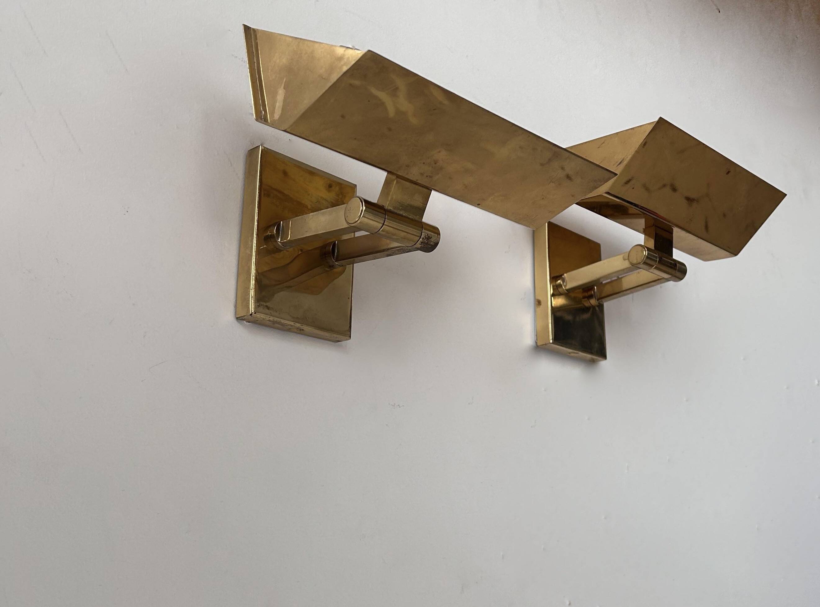 Pair of vintage adjustable wall lights, solid brass, Italy 1970