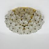 Large Floral Crystal Glass Flush Lamp by Ernst Palme , 1970s