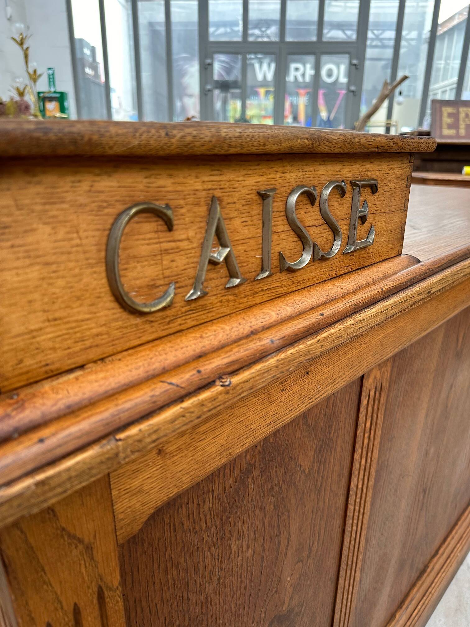 Oak cash register counter from the early 20th century