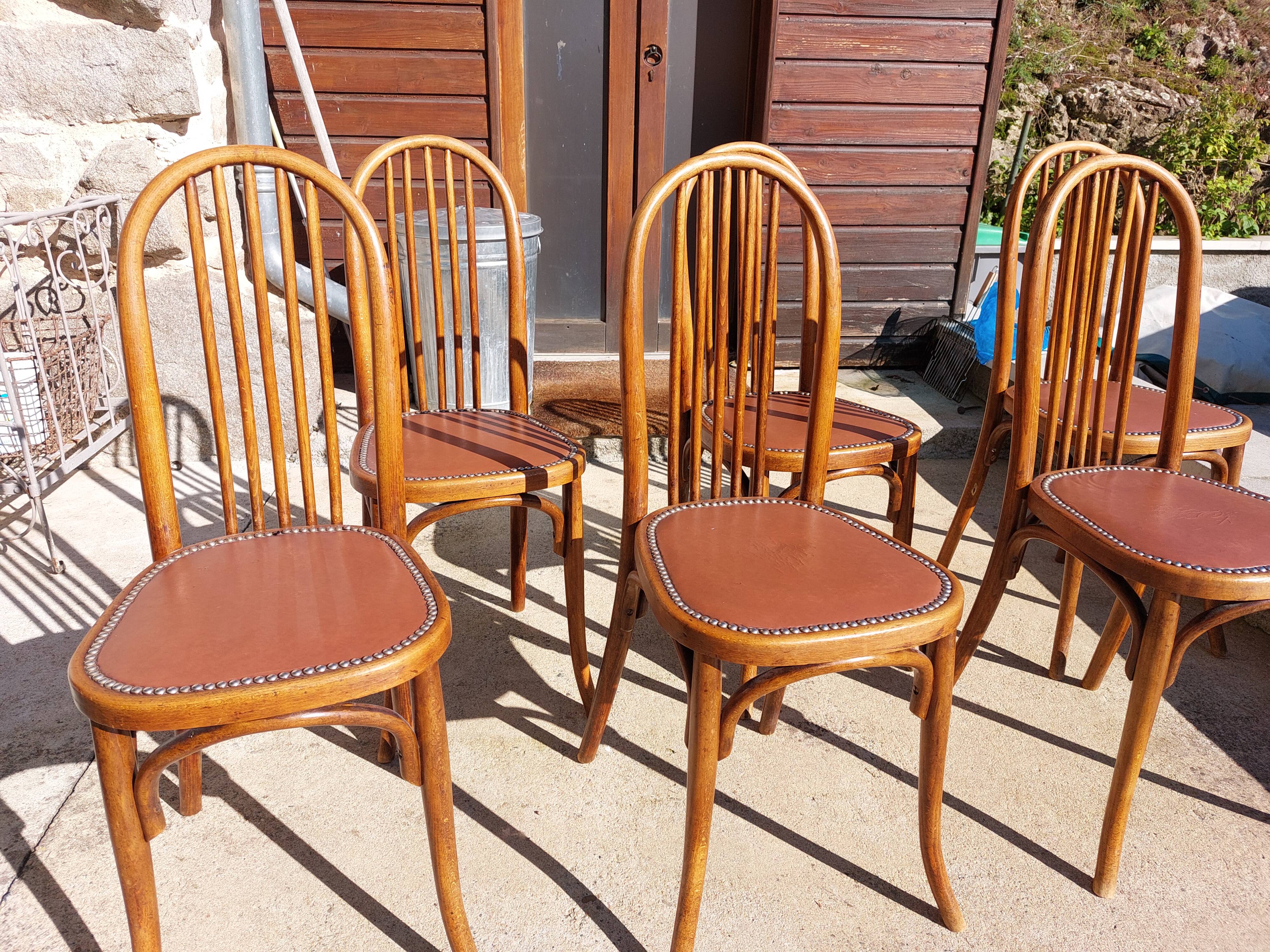 6 chaises Baumann en bois et simili cuir