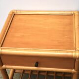 Bedside or side table in wood, bamboo and rattan, 1970s