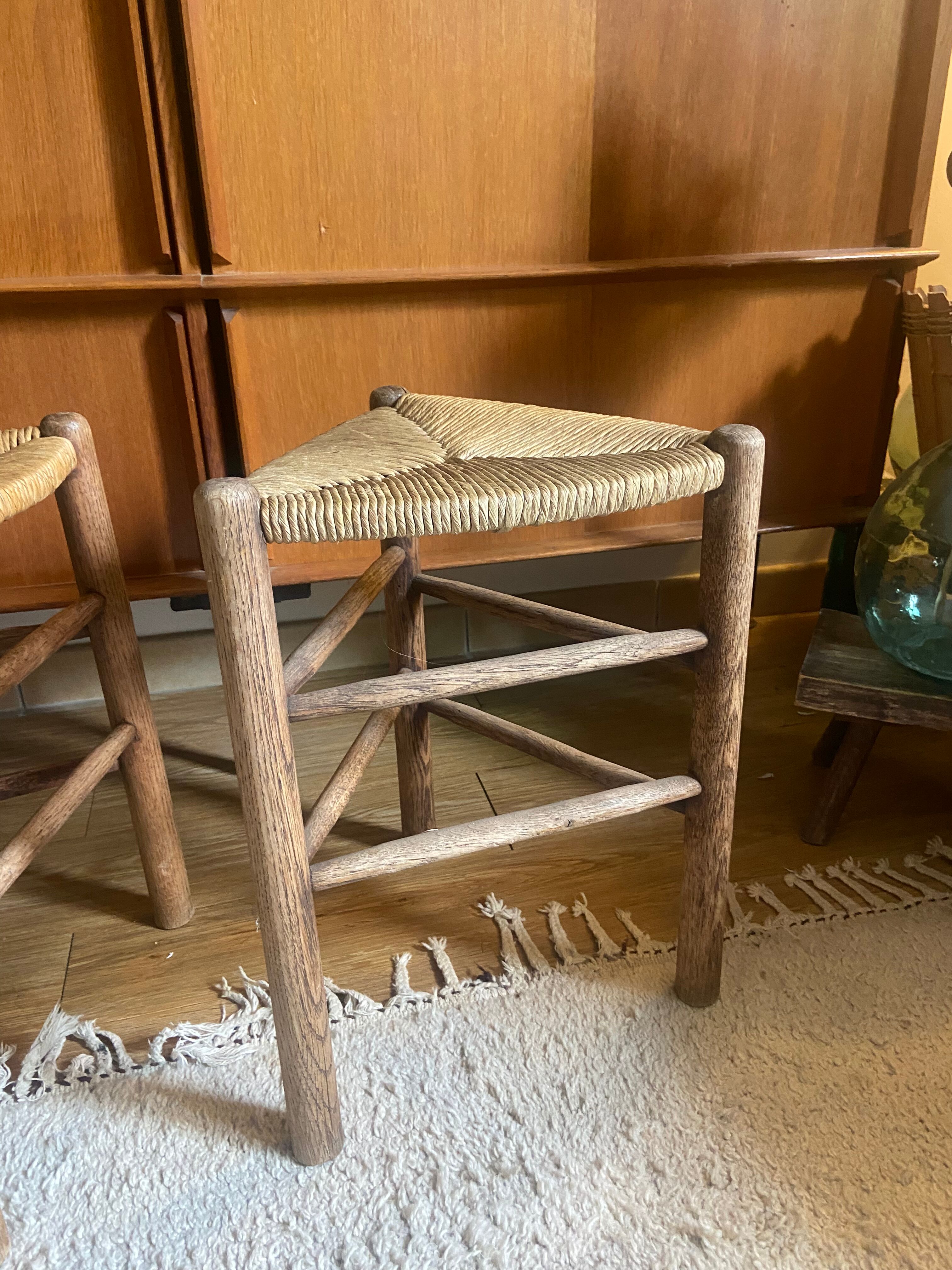 Pair of vintage oak tripod stools