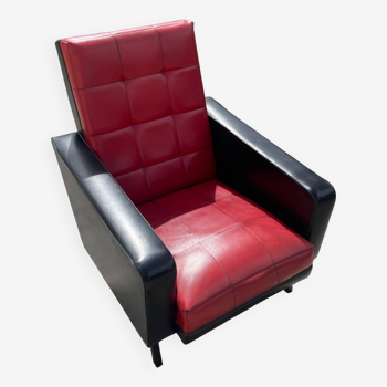 Vintage armchair in red and black skai
