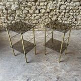 Pair of glass side tables with gilded feet