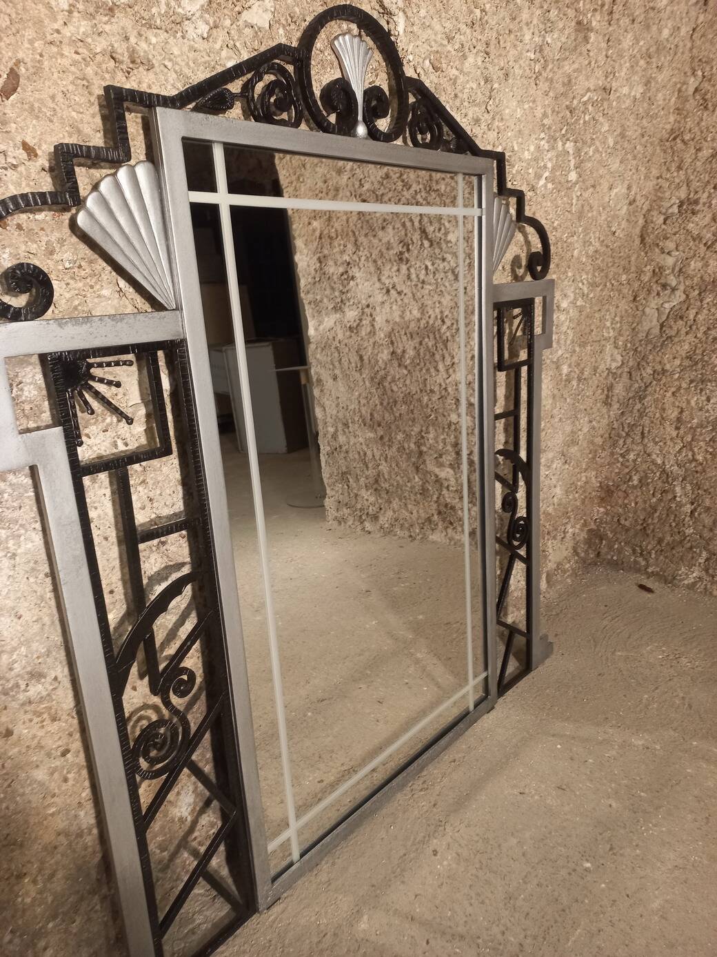 Art Deco trumeau mirror in steel