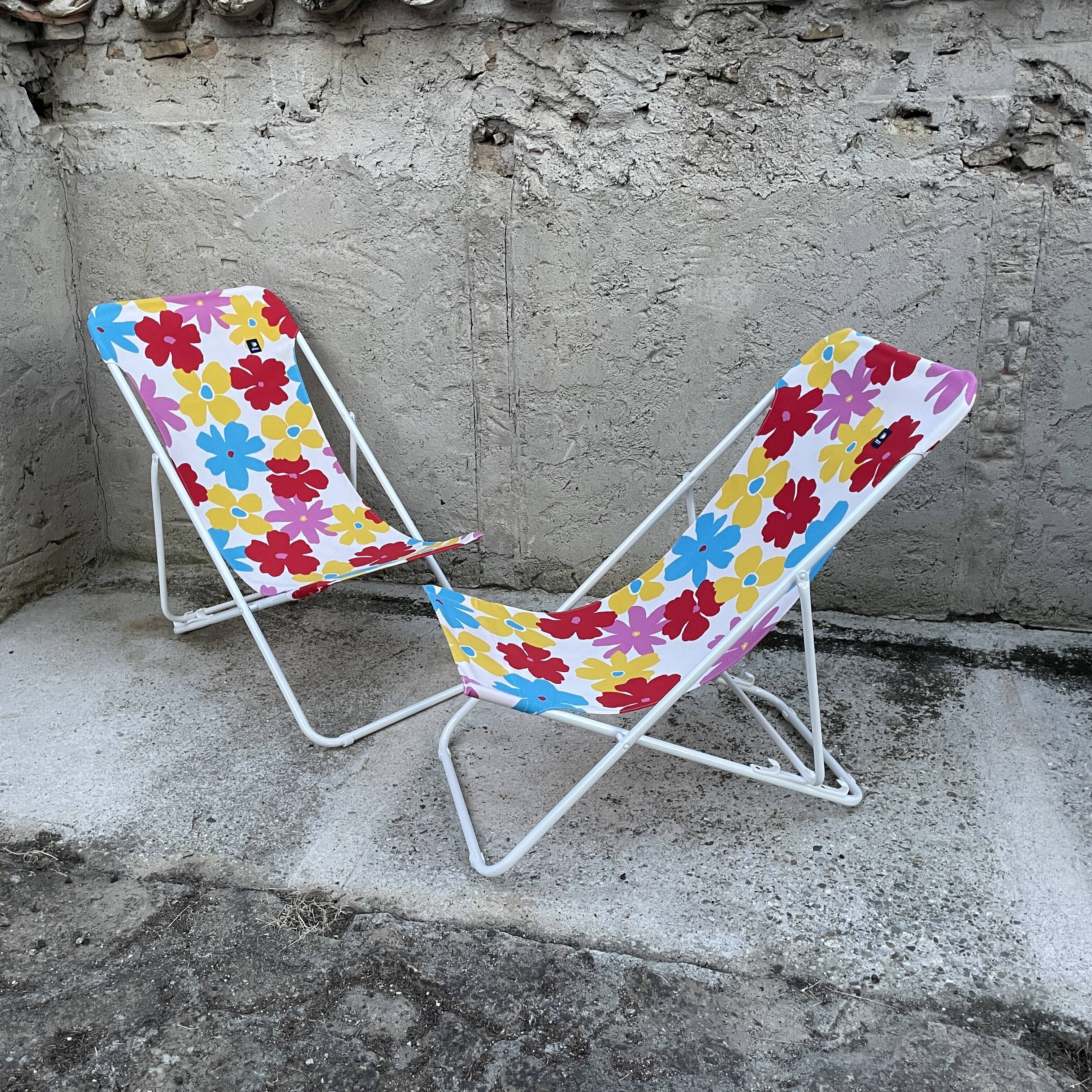Pair of deckchairs "Lafuma" POP pattern