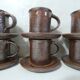 service à café en grès irisé tasses et sucrier vintage