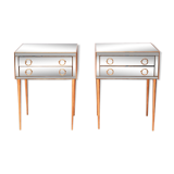 Pair of nightstands in anthracite colored glass and brass