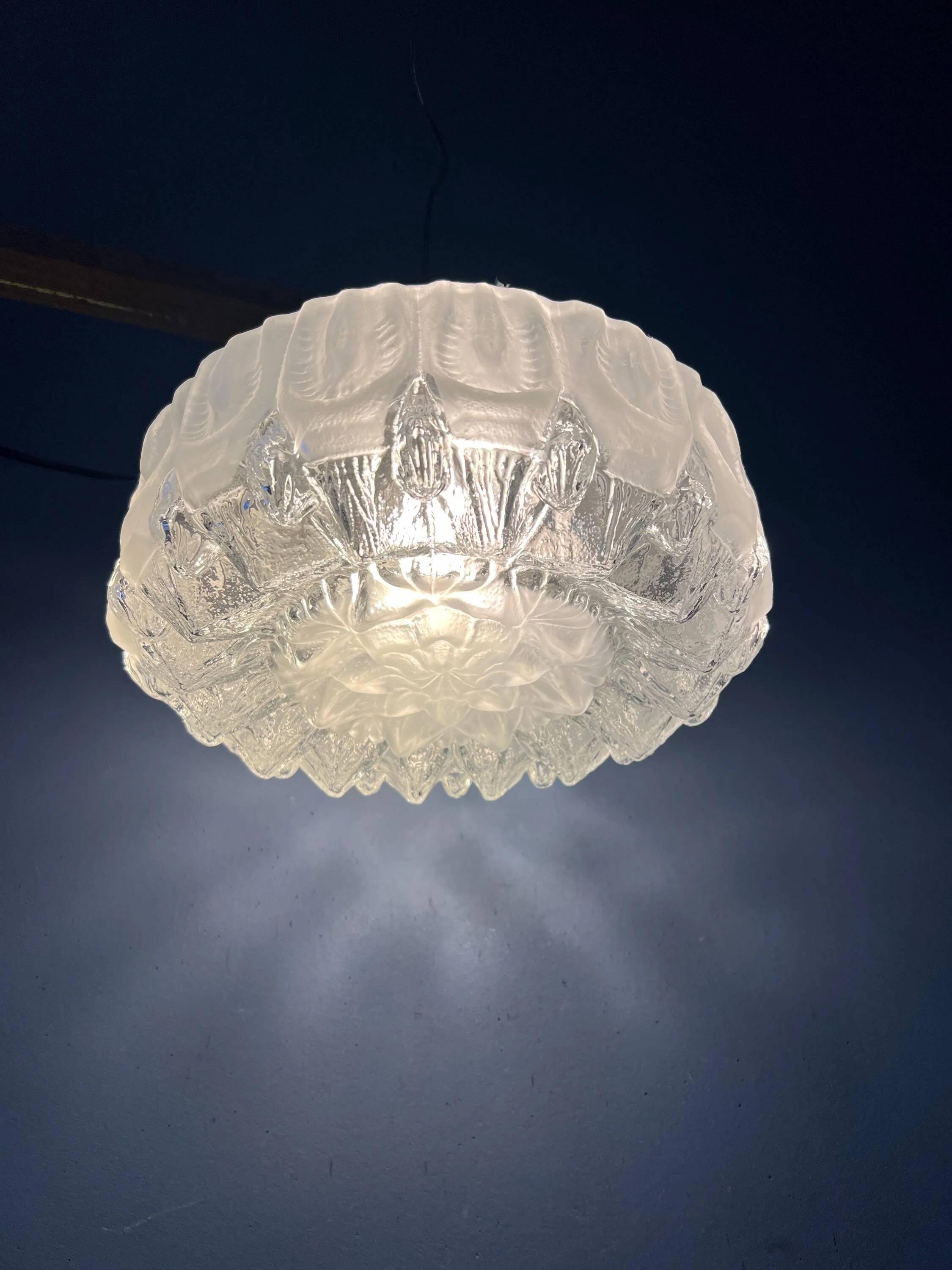 Vintage mid-century decorative ceiling light in thick glass.