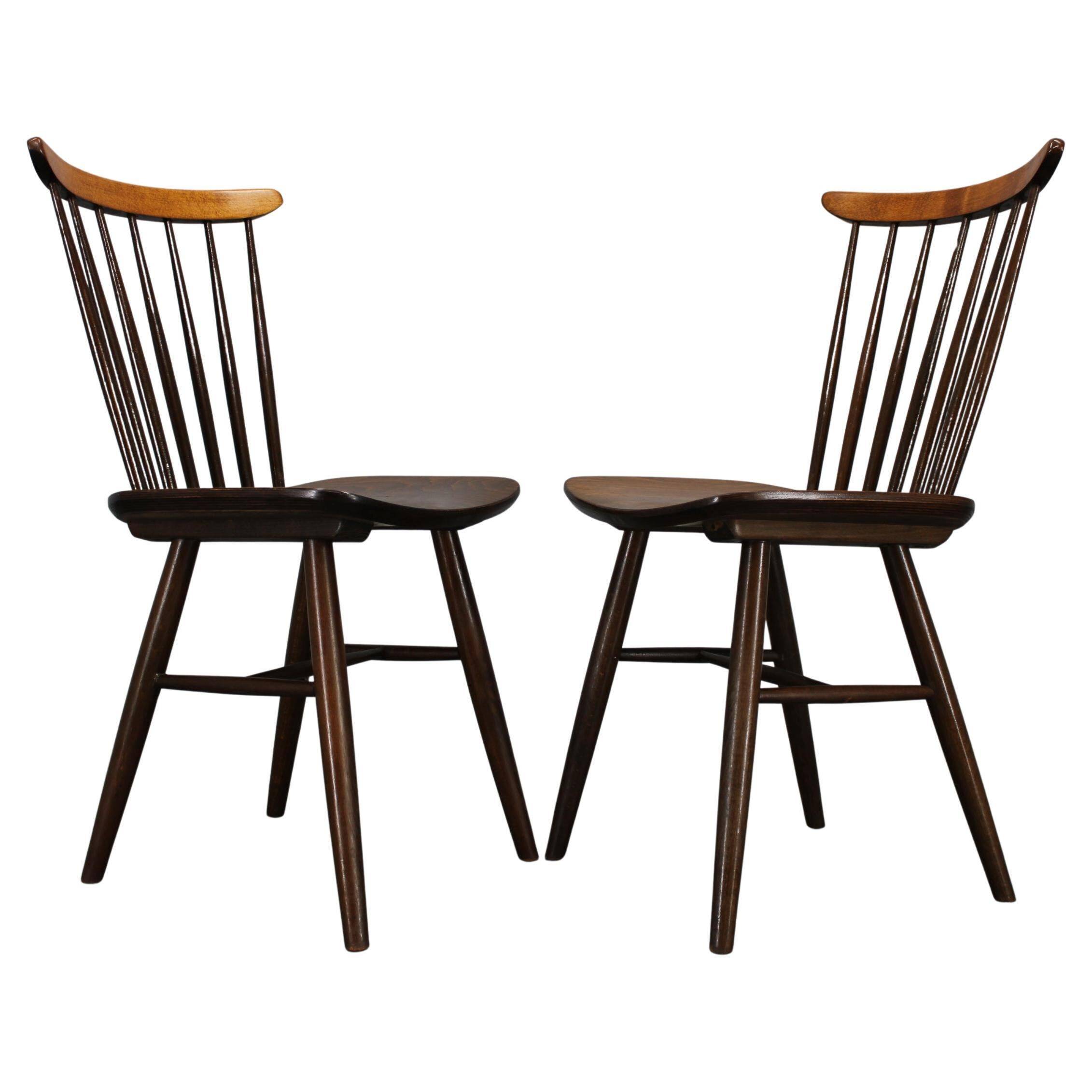 Pair of Drevounia solid beech and plywood veneer chairs, Czechoslovakia, 1970s