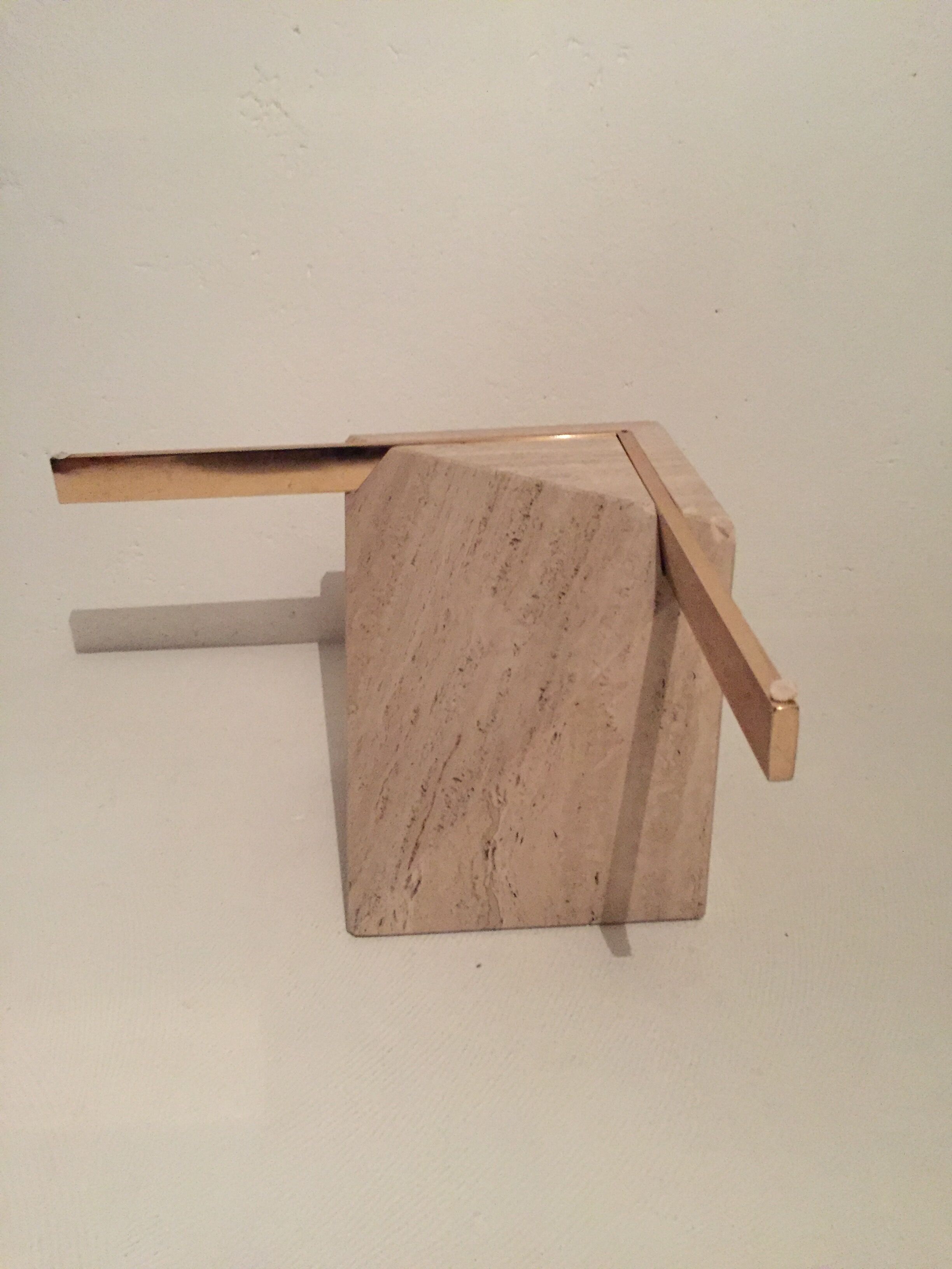 Artedi Italy coffee table in travertine, brass and glass 1970s