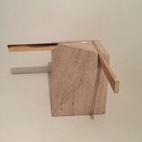 Artedi Italy coffee table in travertine, brass and glass 1970s