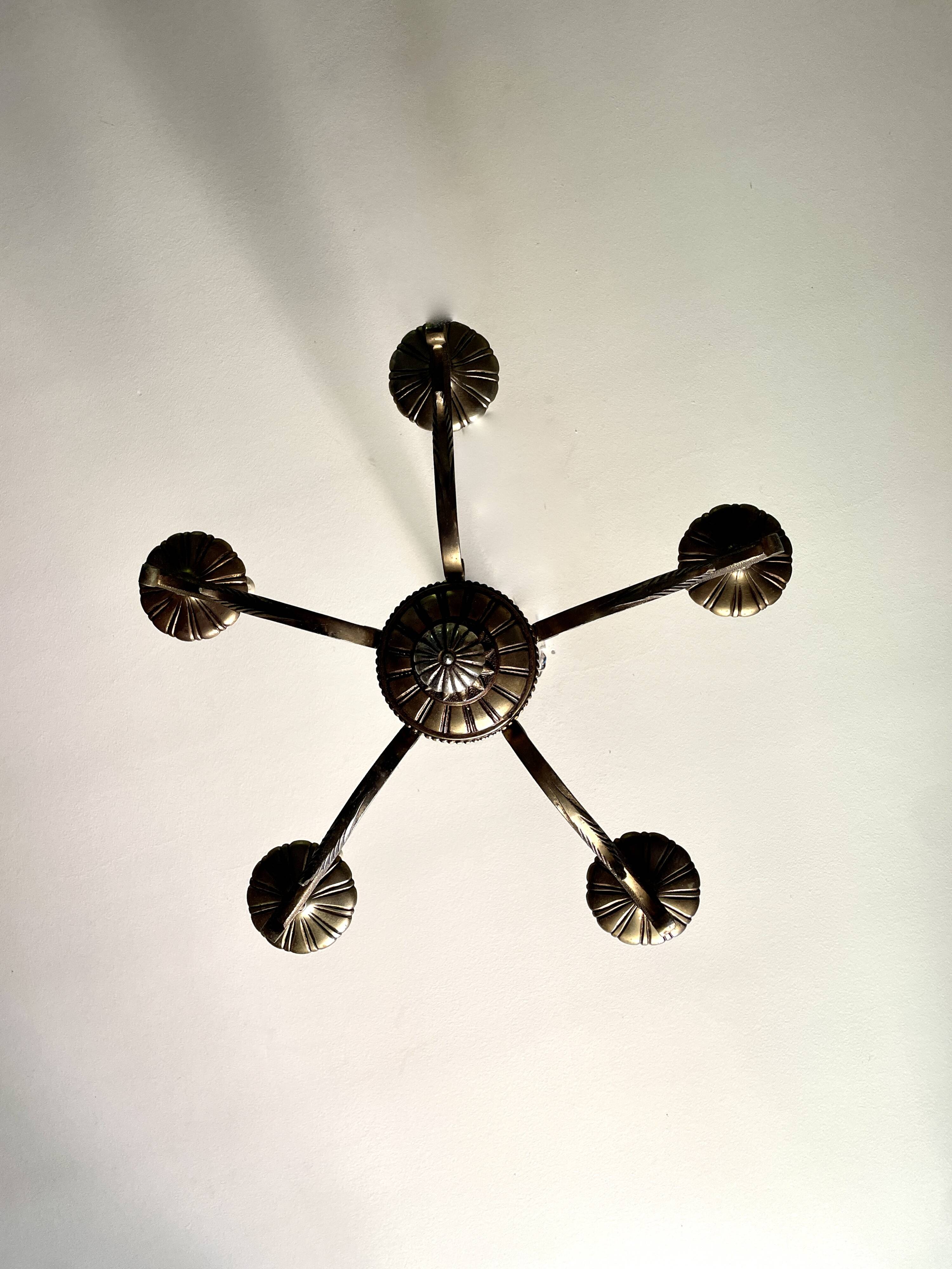 Lustre 5 feux bronze style Régence