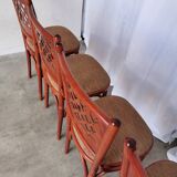 Vintage Italian Bistro Chairs - 1980s Reddish Wood, Brown Fabric - Set of 4
