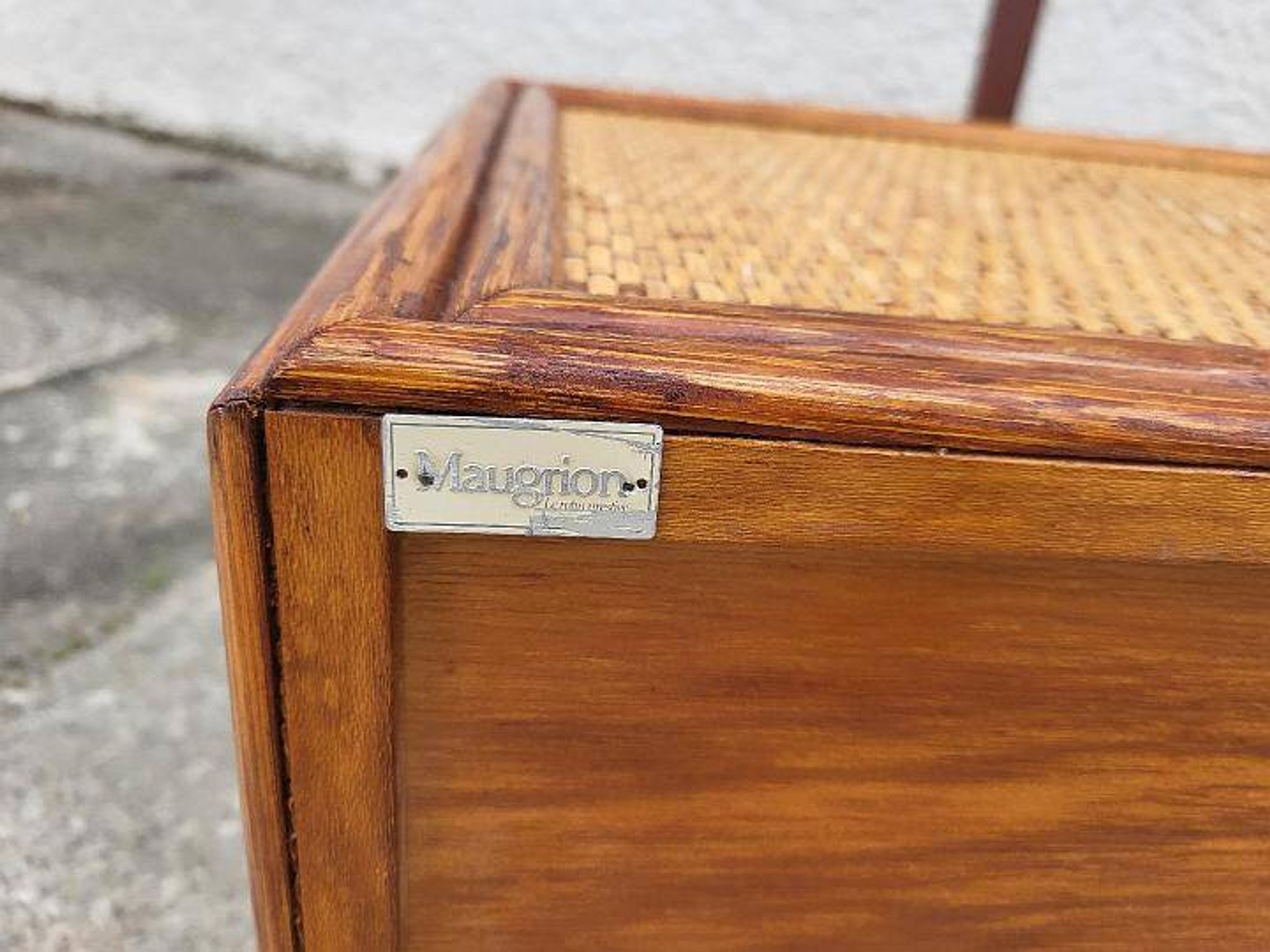 Pair of vintage maugrion rattan nightstands with drawers