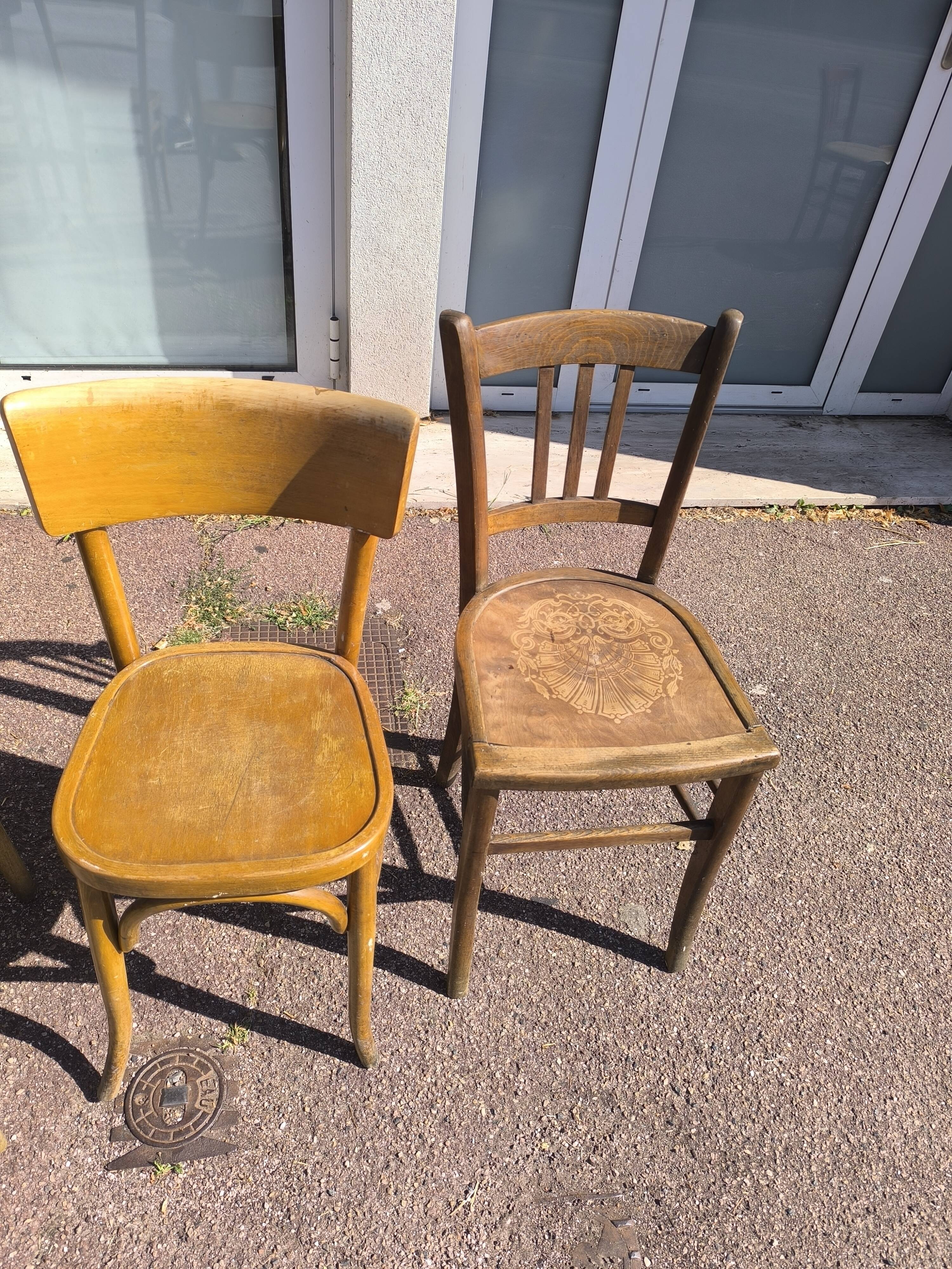 Lot de 6 chaises de bistrot dépareillées bois